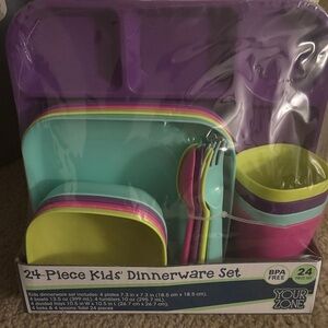 Your Zone 24-Piece Kids' Dinnerware Set - Purple, Green, Yellow